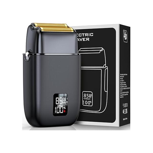 Electric Razor for Men Face, Shavers Men, Cordless Portable Rechargeable Waterproof Foil with LED Display, Three Speeds, Travel Lock Face and Beard Trimmer (Black)