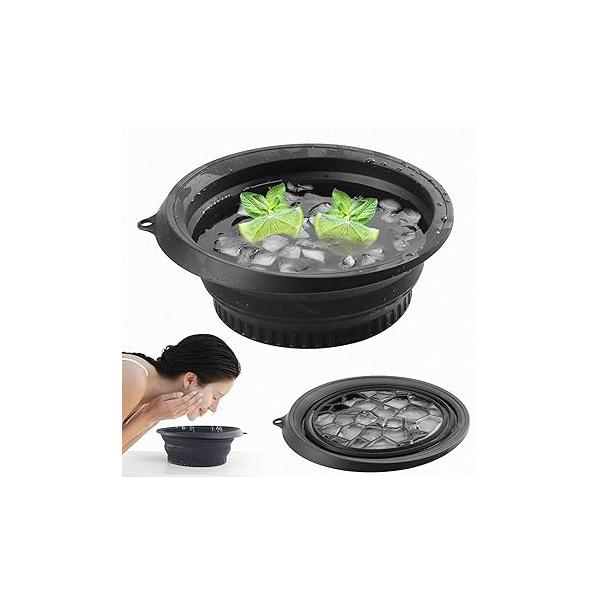 Ice Facial Washbasin with Built-In Tray, Foldable and Collapsible Face Bath Bowl,Silicone Plunge Bowl for Acne Relief, Vagus Nerve Stimulation, Pore Shrinking (Purple)