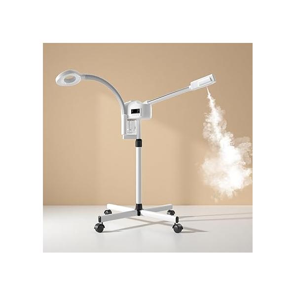 Facial Steamer with Magnifying Lamp, Face for Esthetician, 2 in 1 Professional, Deep Cleaning（White）.