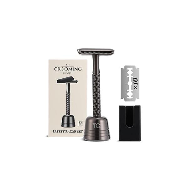 Double Edge Safety Razor for Women with Silicone Cover & 10 Blades Travel Metal Eco-Friendly Reusable Single Blade Shaving (Rose Gold)