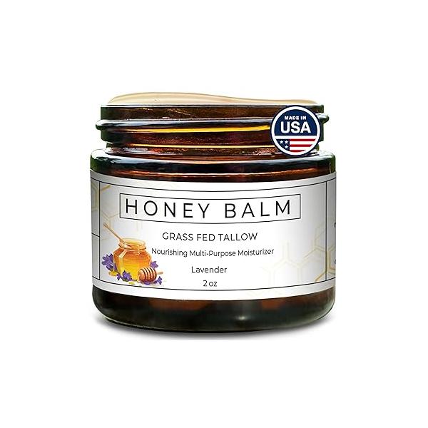 Tallow and Honey Balm, Organic Body Butter, Grass-Fed Beef for Skin, Soothing All-Natural Moisturizer Face | Made in USA - 2 oz (Lavender)