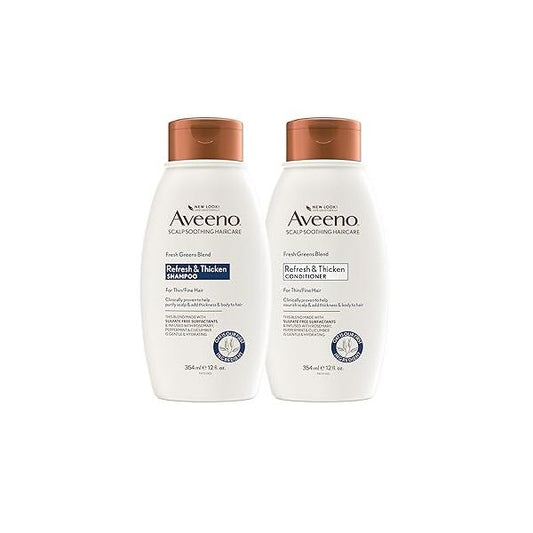 Aveeno Fresh Greens Shampoo + Conditioner with Rosemary, Peppermint & Cucumber to Thicken Nourish, Clarifying Volumizing for Thin or Fine Hair, Paraben-Free, 12 Fl Oz, 2 Count (Pack of 1)