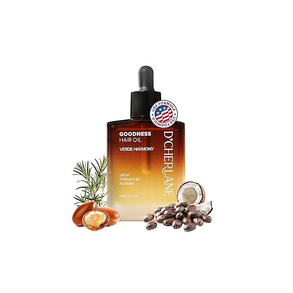 D'Cherlane Goodness Hair Oil - Growth & Deep Scalp Treatment with Rosemary, Argan, Castor, Coconut Oils For All Types - Verde Harmony Edition,1.7 fl oz
