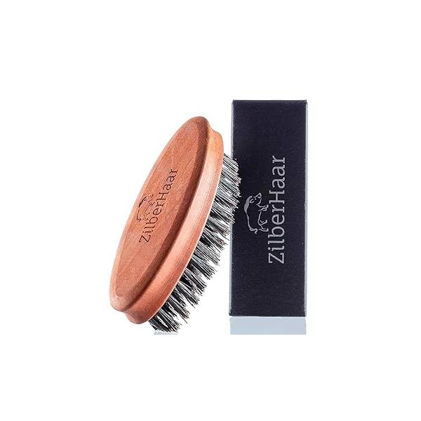 ZilberHaar Pocket Mustache and Beard Brush - Stiff Boar Bristles Small Perfect Grooming Tool Relieves beard itch Short Medium Made in Europe