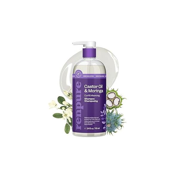 Renpure Castor Oil & Moringa Shampoo, Plant-Based - Curl Enhancing For Moisturized, Manageable Smooth Curls With Seed Wavy To Curly Hair 24 Fl Oz