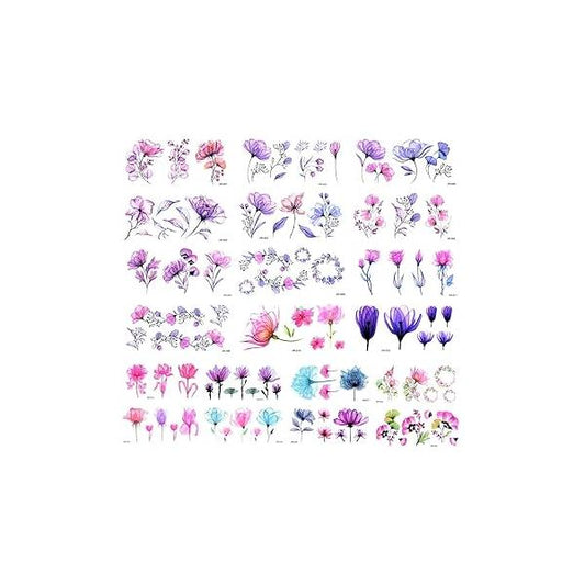20 Sheets Flower Temporary Tattoos Stickers Waterproof Fake Tattoo Sticker for Body Art Watercolor Floral Women Girls Mixed Style Realistic Small Flowers Arm Hand Neck