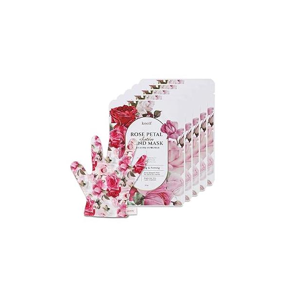 PETITFEE Rose Petal Satin Hand Mask (5pairs) - Intensive Nourishing, Moisturizing Gloves, Scented Repair Masks with Peptide, Collagen, Shea Butter for Silky Smooth Treatment