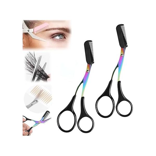 Premium 2 in 1 Non Slip Eyebrow Trimmer Scissors with Comb, Ideal Makeup Tool for Men and Women, Perfect Precise Hair Removal Grooming, 2Pcs Pink