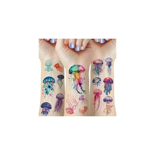 40 Pieces Jellyfish Temporary Tattoos, Watercolor Under The Sea Ocean Fake Tattoo Stickers for Woman Kids Birthday Party Favor Decorations Supplies, Hand Arm Shoulder Body Art