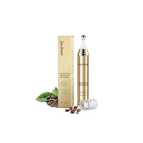 Caffeine Eye Serum, Hyaluronic Acid Under Cream for Dark Circles and Puffiness, Anti Aging with 360° Massage Ball Reduce Bags, Wrinkles Fine Lines