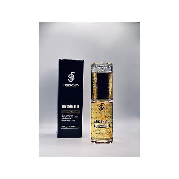 FRANSHESKA'S BEAUTY SERVICES FBS ARGAN OIL ORGANIC COLD PRESSED OIL,WEIGHTLESS (40mL) 100% Moisturizer Treatment for Dry, Damaged Hair,FRIZZ FREE, fast absorbing.