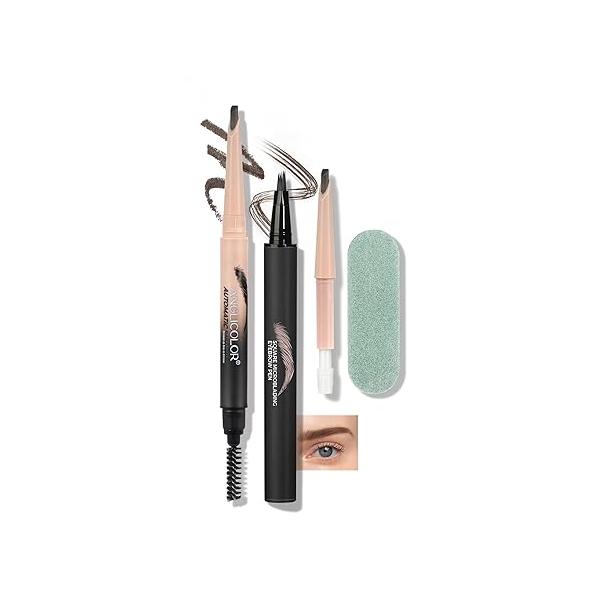 Microblading Eyebrow Pen,Natural Brows Pen,Easy To Color,Long Lasting,Quick Drying,Natural Shaping Outlining Filling Makeup (03 Gray Brown)