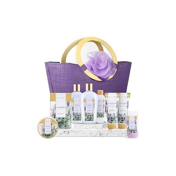 Spa Luxetique Gift Baskets for Women, Gifts Women - 10pcs Lavender Sets with Body Lotion, Bubble Bath, Relaxing Bath Sets, Mothers Day Mom