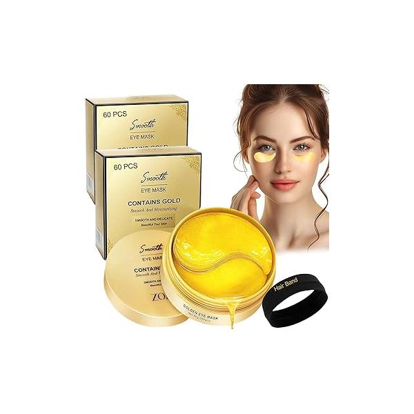 Vitamin C Eye Patches 2-Pack 120 PCS, Improving Skin Tone, Reducing Dark Circles and Refreshing, Collagen Mask for Puffy Eyes, Suitable Both Men Women