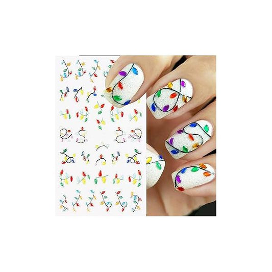 5D Christmas Colorful Lamp Nail Stickers - Diowino Cartoon Relief for Nails 2PCS Colour Branch Self-Adhesive Art Retro Sticker Decals Women Manicure