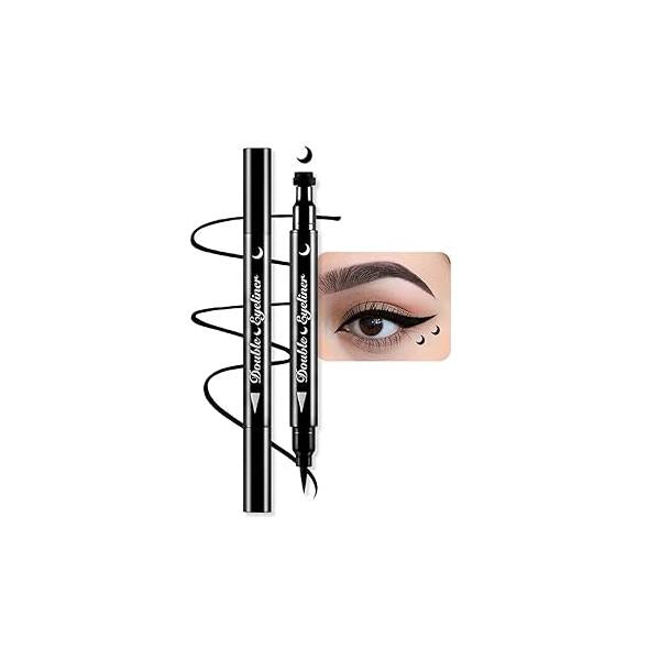 BINGBRUSH Double-sided Liquid Stamp Eyeliner Pen, Face Stamps Makeup Extremely Black Waterproof Slim Gel Felt Tip High Pigment & Seal (10#Star&Red)