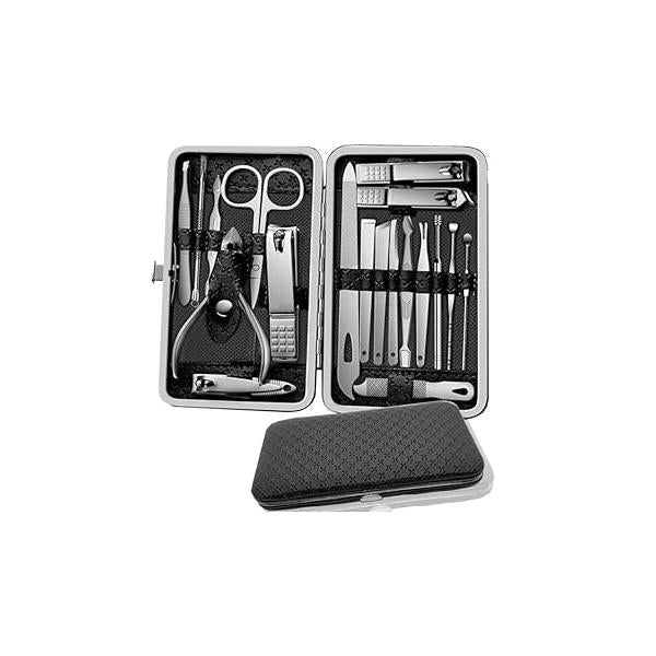 Manicure Set,Personal Care Nail Clipper Kit Stainless Steel Kit, Professional Grooming Kits, Tools with Case (Grey 4 Pcs)