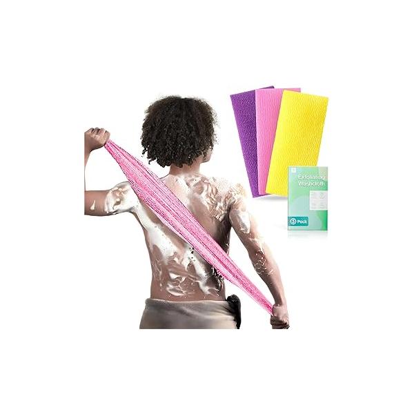 3 Pieces Exfoliating Washcloth Shower Towel African Net Sponge Japanese Wash Cloth Face Loofah Body Scrubber for Exfoliation