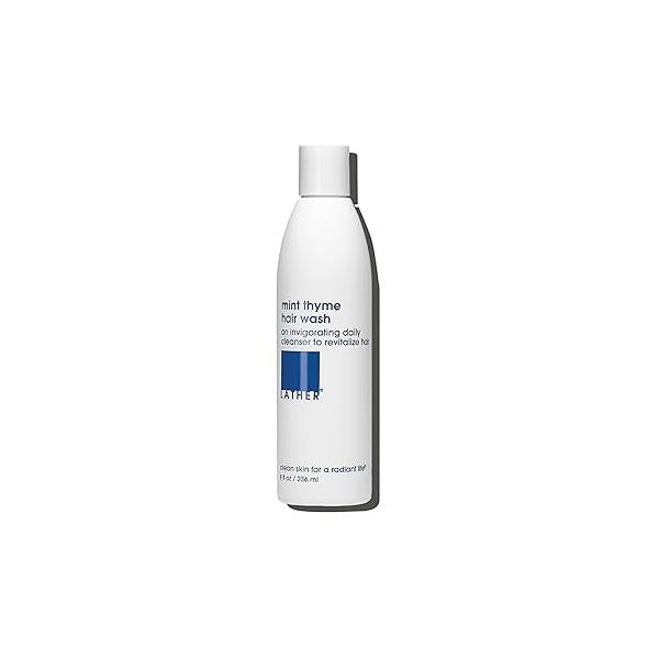 LATHER - Mint Thyme Hair Wash, 8 fl oz Daily Shampoo & Cleanser Revitalize Aloe, Chamomile, Cucumber Sensitive Skin Safe Hotel Approved Vegan Cruelty Free Beauty Care