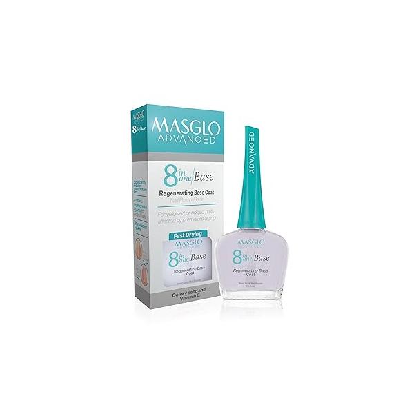 MASGLO Advanced Nail Recovery Base, Strengthening & Thickening Treatment, Fast-Drying Total Care Formula, Tea Tree Oil + Plant Proteins, Vitamin-Enriched Hydrating Base Coat, Nude Tone Color Shine