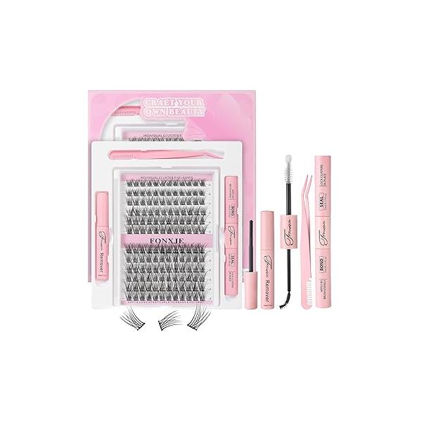 DIY Lash Clusters Kit for At-Home Eyelash Extensions | 240 Cluster Lashes (10mm-18mm) with Glue, Bond Sealer & Tweezers Reusable Extension Natural Volume(W20)