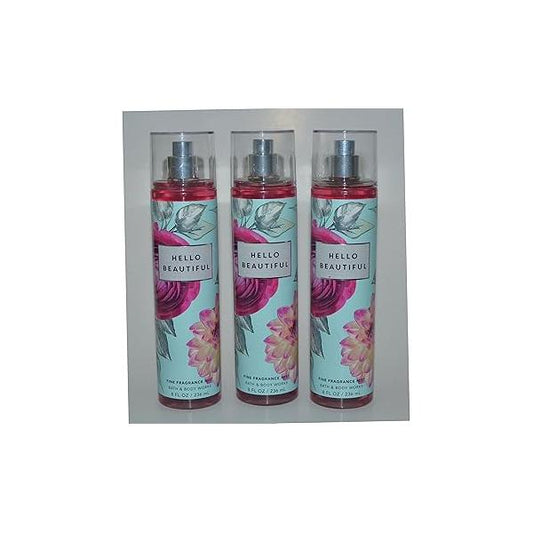 Bath & Body Works Fragrance Mist 3-Pack 8oz Each (Hello Beautiful)