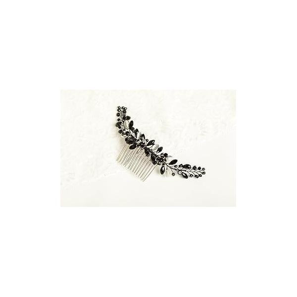 Kercisbeauty Wedding Black Crystal Flower Hair Comb for Bride Bridesmaid Prom Headpiece