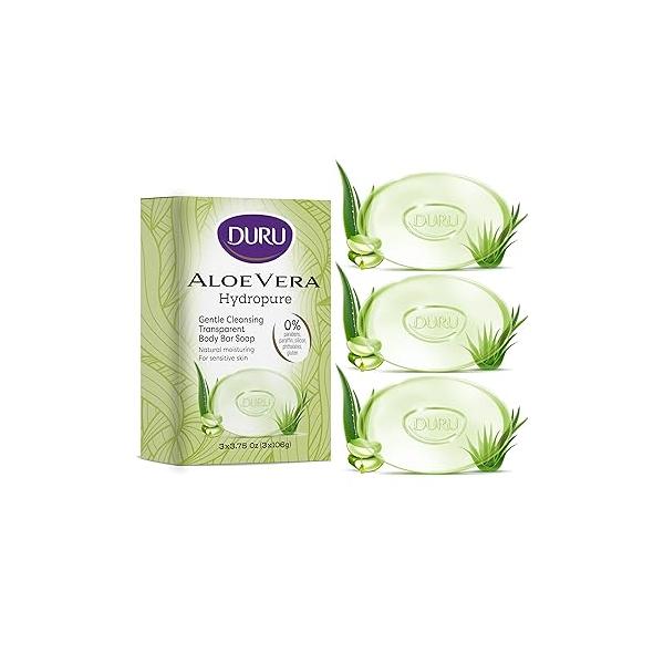 Duru Aloe Vera Glycerin Bar Soap - Vegan Transparent Cleansing Moisturizing Sensitive Skin Wash for Women and Men Plant Based 3 Pack
