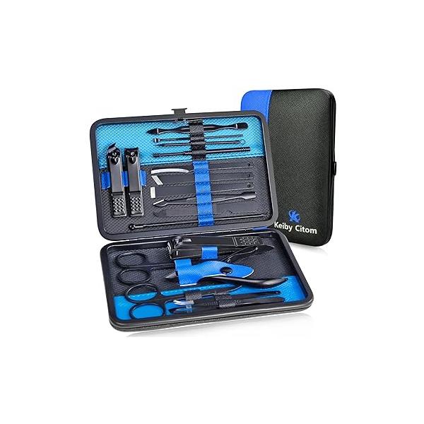 Professional Stainless Steel Nail Clipper Travel & Grooming Kit Tools Manicure Pedicure Set of 15pcs with Luxurious Case (Black/Yellow)