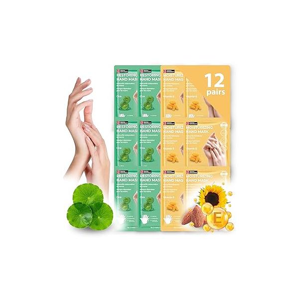 12 Pairs Original Derma Beauty Hand Mask Bulk Moisturizing Gloves for Dry Hands Nail Care Essential (Shea Butter + Avocado)