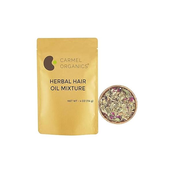 CARMEL ORGANICS Herbal Hair Oil Mix | 21 Herbs For Growth DIY Infusion Contains Bhringraj, Fenugreek, Rosemary, Hibiscus and more, No Added Preservatives & Additives, Non GMO