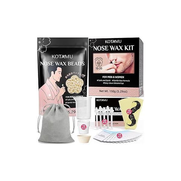 KOTAMU Nose Wax Kit Men, 150g Hair with 95 Accessories, 20-30 Uses, Painless & Easy at Home Nostril Waxing for Women Sensitive Skin Ear Removal, Lasts up to 5 Weeks