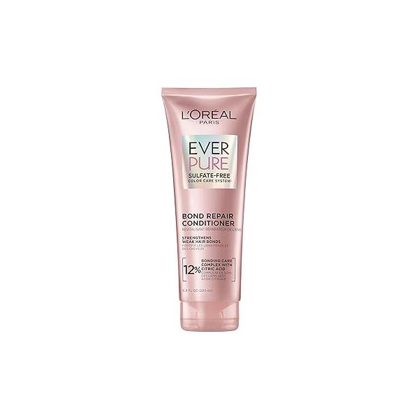 L'Oreal Paris Bonding Conditioner for Color Treated Hair, Strengthen and Repairs Weak Hair Bonds, Sulfate Free & Vegan Care, EverPure, 6.8 Fl Oz
