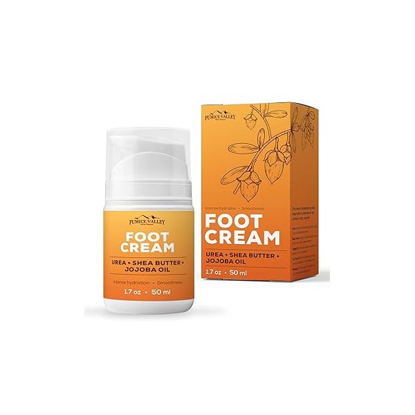 Pumice Valley Foot Cream for Dry Cracked Feet and Heels - Natural Moisturizer, Corn, Calluses Treatment Skin, Body Lotion, Urea, Shea Butter, Jojoba Oil, Vitamin E 1.7 Oz