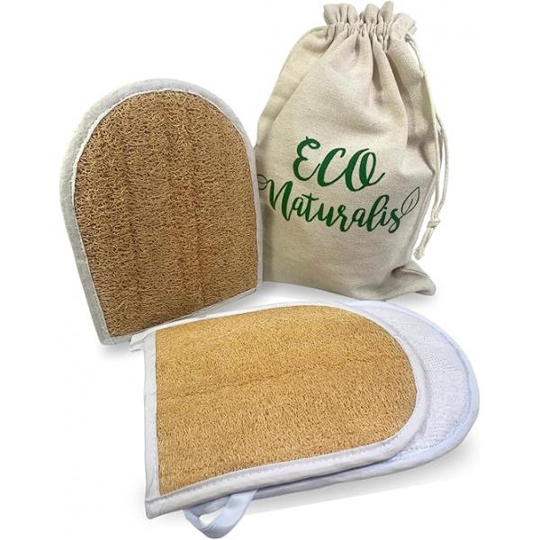 Loofah Exfoliating Glove. Handmade Double-Sided Mitt. Natural Bath Sponges for Men & Women. Organic, Biodegradable Perfect Daily Use. Your Skin Will Thank You. 3 Pack.