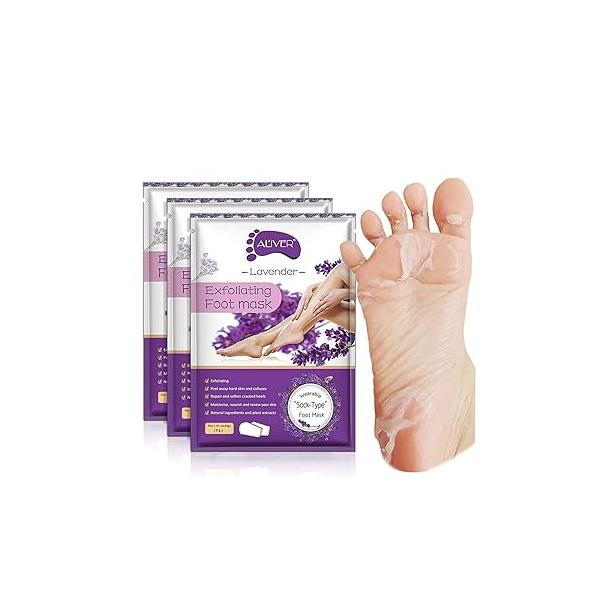 ALIVER Foot Peel Mask 3 Pack, Exfoliator Off Calluses Dead Skin Callus Remover, Baby Soft Smooth Touch Feet-Men Women (Lavender)