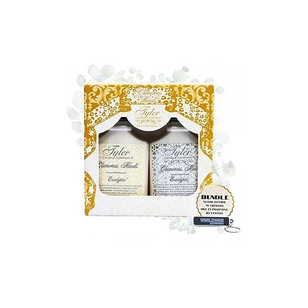 Worldwide Nutrition Bundle: Tyler Eucalyptus Glamorous Hand Wash and Lotion Gift Set - 2 Pack, 8 Oz Scented Pump Bottles for Luxury Skin Care Multi-Purpose Key Chain
