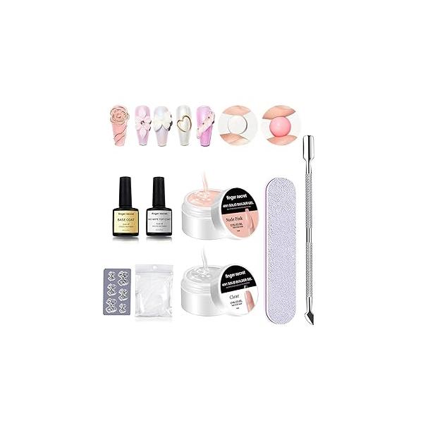 Solid Nail Builder Gel Set, Extension with Art Tools, DIY Non Stick to Hand for Art, Manicures Enhancement 3D Building & Sculpting Carving