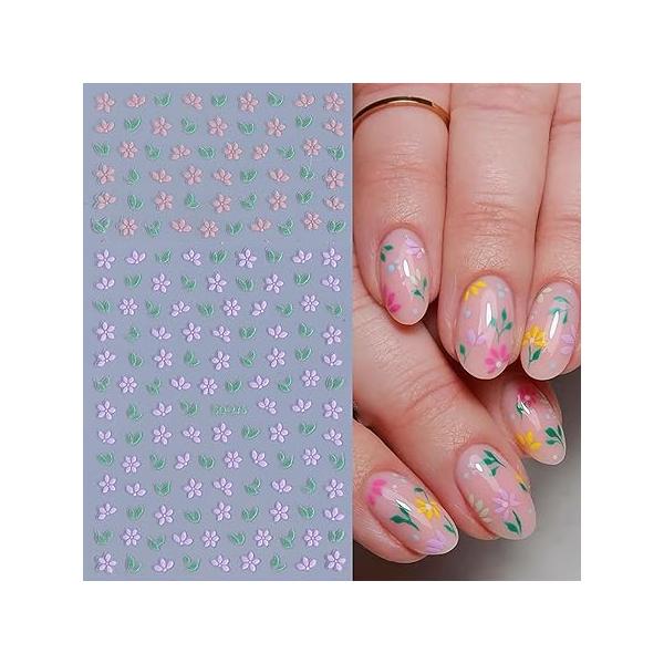 Flower Nail Stickers,3 Sheet Decals,White Petal Art Stickers for Art, Series Self-Adhesive Decals Women