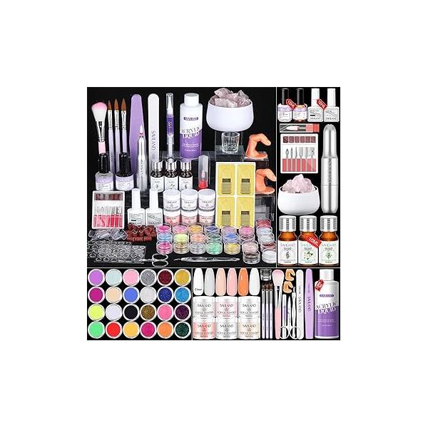 SAVILAND Acrylic Nail Kit with Drill & U V Light: All-in-1 Nails Set for Beginner Everything Powder 240 ml Liquid Gel Polish Essential Oil Professional