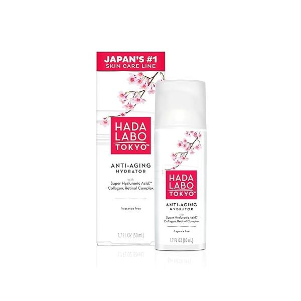 Hada Labo Tokyo Anti-Aging Hydrator Face Serum, with Super Hyaluronic Acid, Collagen & Retinol Complex to Reduce Signs of Aging, Increase Skin Elasticity Fine Lines Wrinkles, 1.7 fl oz