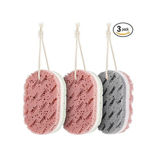 3PCS Bath Sponge for Women Soft Gentle Loofah Body Scrubber Shower Wash Bathroom Deep Cleansing Bathing Accessories 3 Colors Large Size