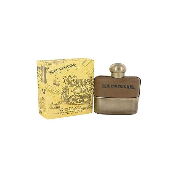 True Religion by for Men. Eau De Toilette Spray - 100 ml / 3.4 Fl Oz woody fougere mandarin, ozone, aqua, cardamom, violet leaf, spice, lavender, oakmoss, coumarin, cedarwood