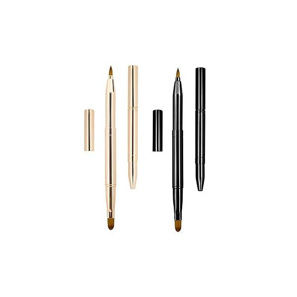 Pack of 2 Lip Brush for Lipstick, Retractable Brushes, Lipstick Liner with Cap, Dual-ended Foundation Makeup Tool For Women (Black and Golden)