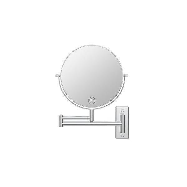 Wall Mounted Makeup Mirror, 1x/10x Double-Side Magnifying Mirror 8 Inch Vanity 360° Extendable Arm Bathroom for or Shaving Nickel