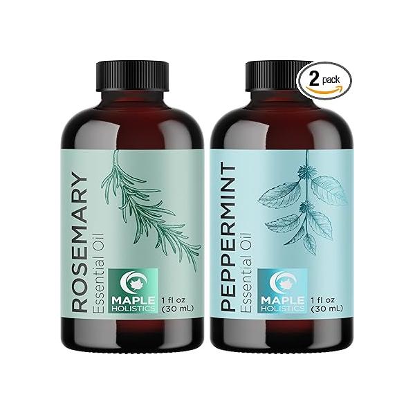 Maple Holistics Premium Hair Growth Oils - Pure Peppermint and Rosemary Essential Set for Treatment, 1 Fl Oz Each