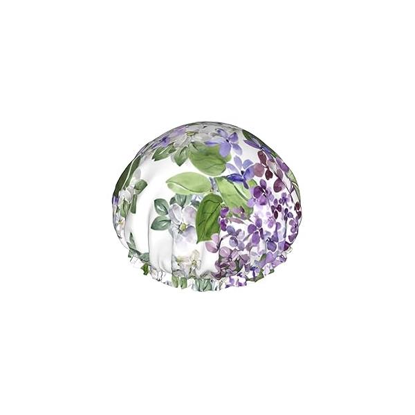 Beautiful Lilac Shower Cap for Women,Double Waterproof Layers Bathing Hat Large Designed all Hair