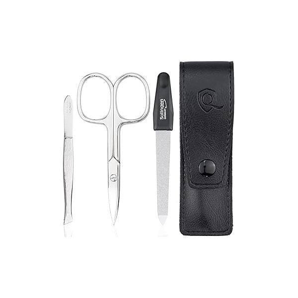 Travel Manicure Kit for Women and Men - 3-Piece Grooming Essentials: Scissors,Tweezers Nail File from Solingen Germany Compact Stylish Home or Use, made in Europe (Black)