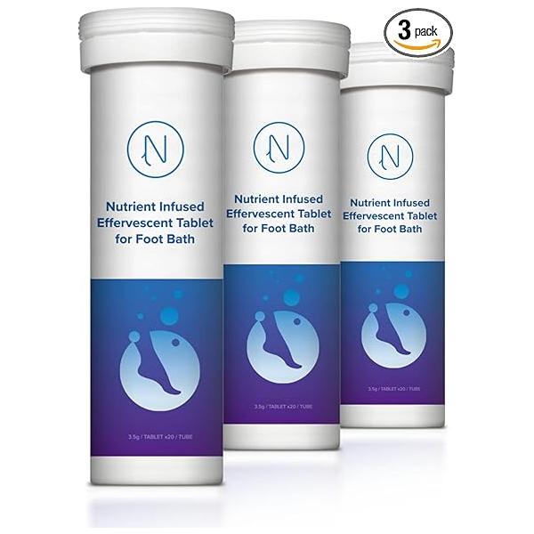 Diabetic Foot Soak Effervescent Tablets Care by Nerve Spa, Anti-Swelling, Rehydrate The Foot, Nutrients - 20 (3 Tubes)