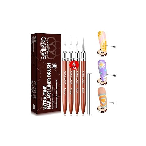 SAVILAND 6PCS Nail Art Brushes Set - Multifunctional for Design Brush Gel Extension Liner 3 Sizes Dotting Tools DIY